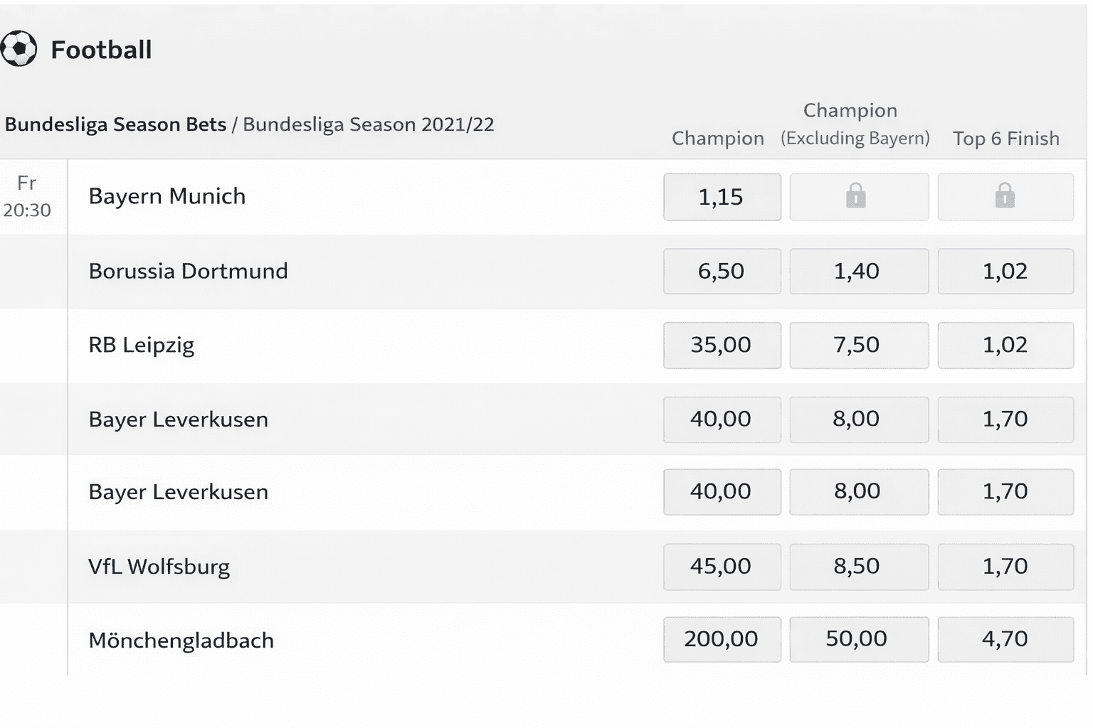 Win and Place Bets in Bundesliga Outright Betting at Tipico